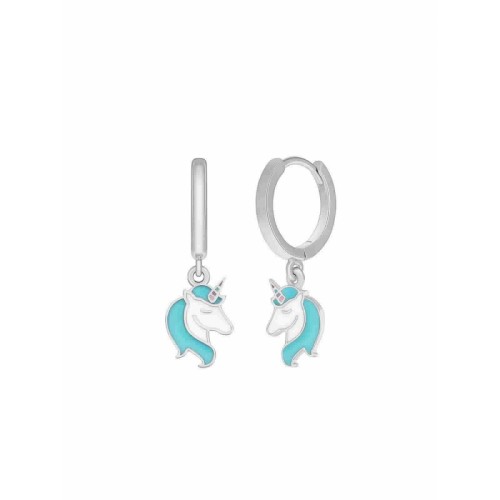 Pendiente Aro Plata Unicornio Turquesa - D02401/AJ