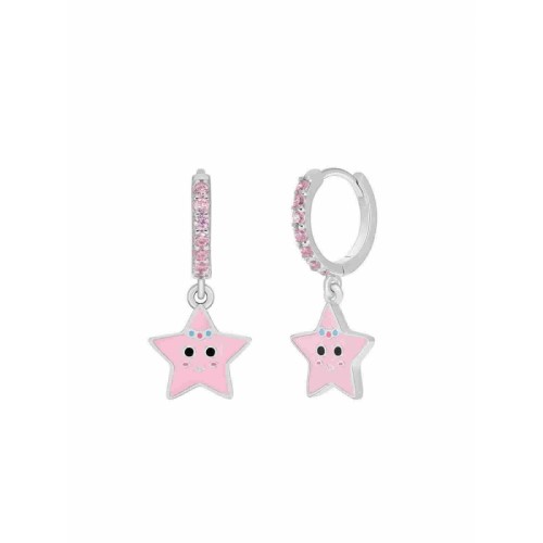 Pendiente Aro Plata Estrella Rosa - D03601/BM