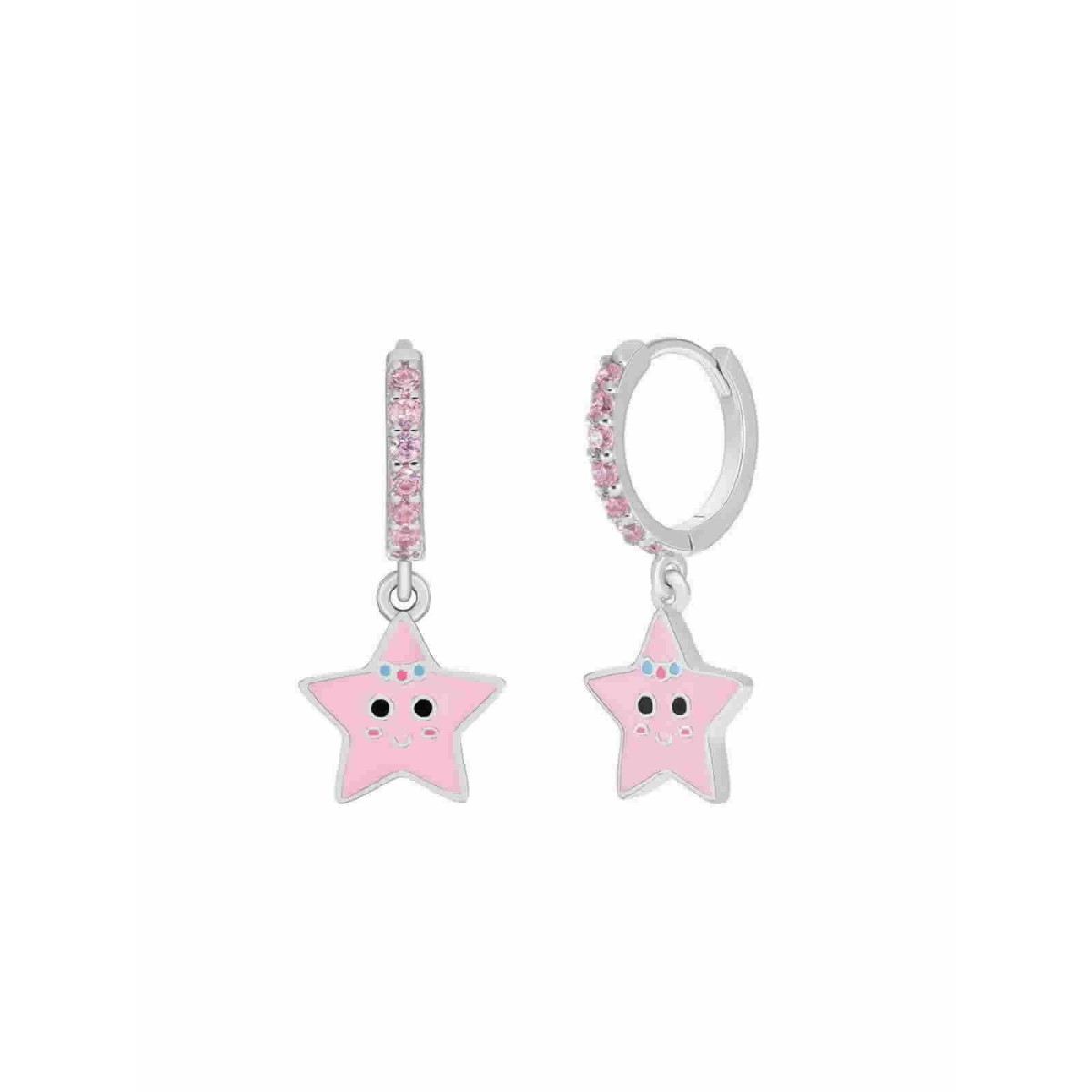 Pendiente Aro Plata Estrella Rosa - D03601/BM