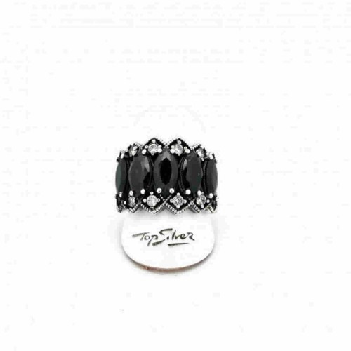 Anillo Top silver flor marquís calado negro - AN7901P