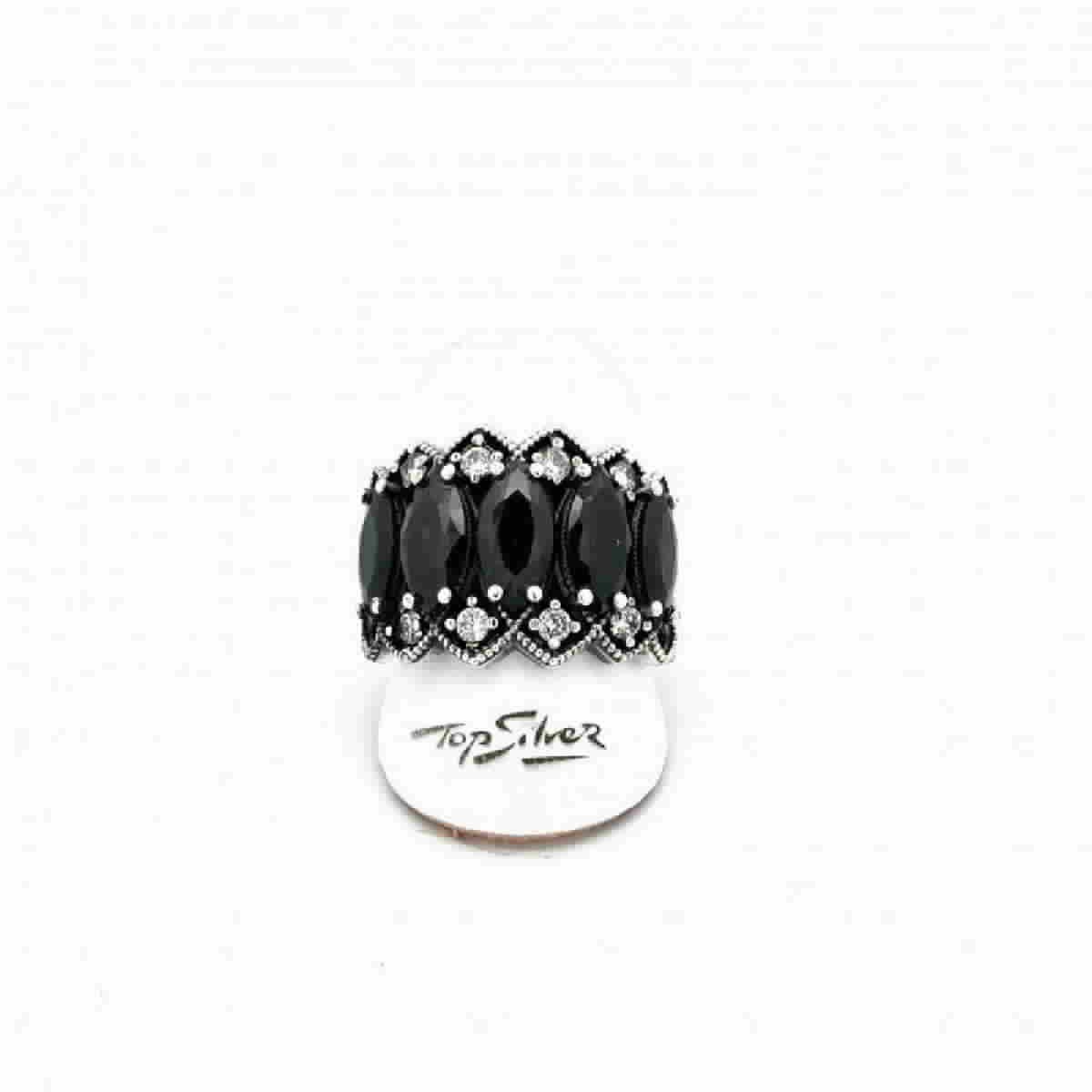 Anillo Top silver flor marquís calado negro - AN7901P