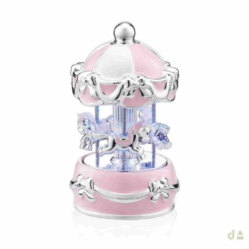 Cajita de Música Carrusel Infantil Rosa en Plata Bilaminada - 4BI-DHFL0027R