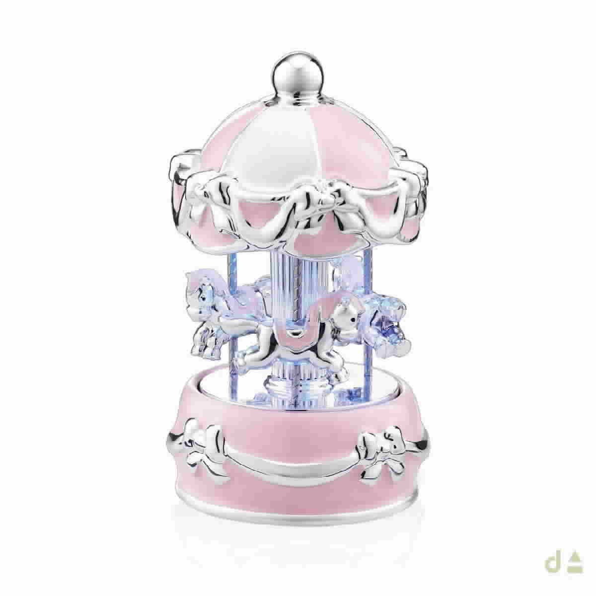 Cajita de Música Carrusel Infantil Rosa en Plata Bilaminada - 4BI-DHFL0027R